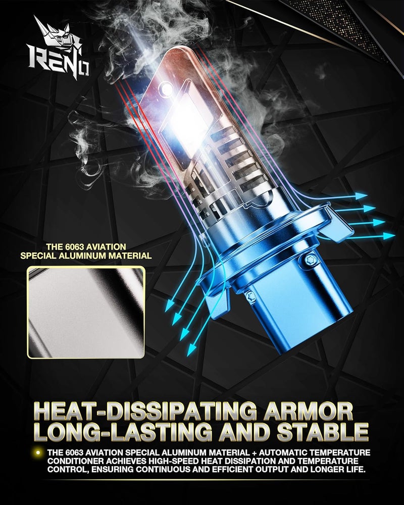 Reno H13 Bulb, 9008 H13 Fog Bulb 1:1 Mini Size 6000K with Fan, Quick Install Fog Light Plug-N-Play, Pack of 2 - Image 5